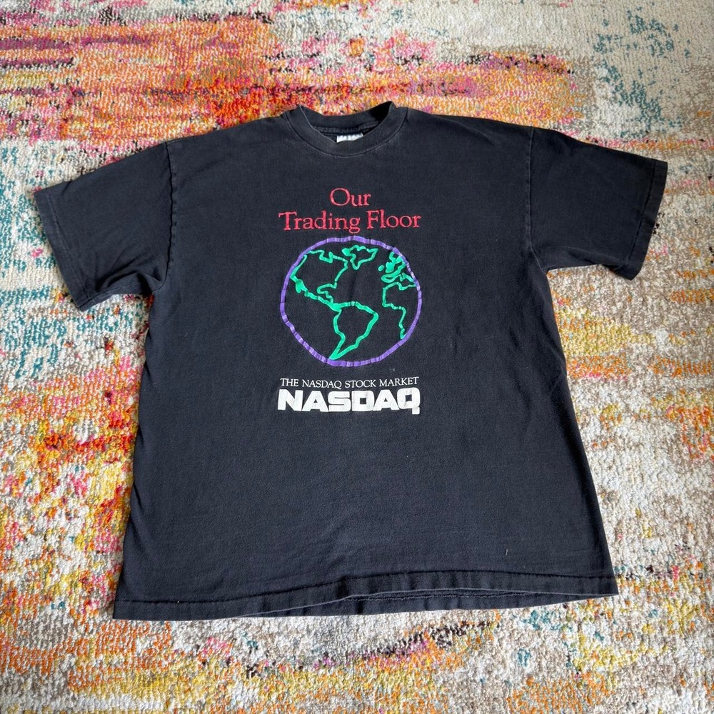 Vintage 90s NASDAQ Stock Market "Our Trading Floor" T-Shirt L - Hanes Beefy-T